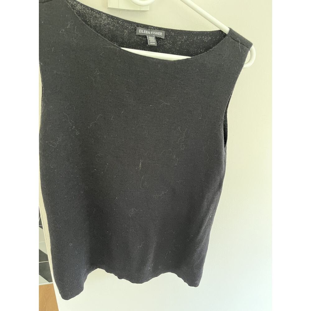 Eileen Fisher Shell Top M Knit Sleeveless Black Italian Yarn Stretchy Minimalist